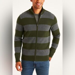 Banana Republic Cotton Cashmere Zip Sweater Mens Large Rugby Stripe Green
